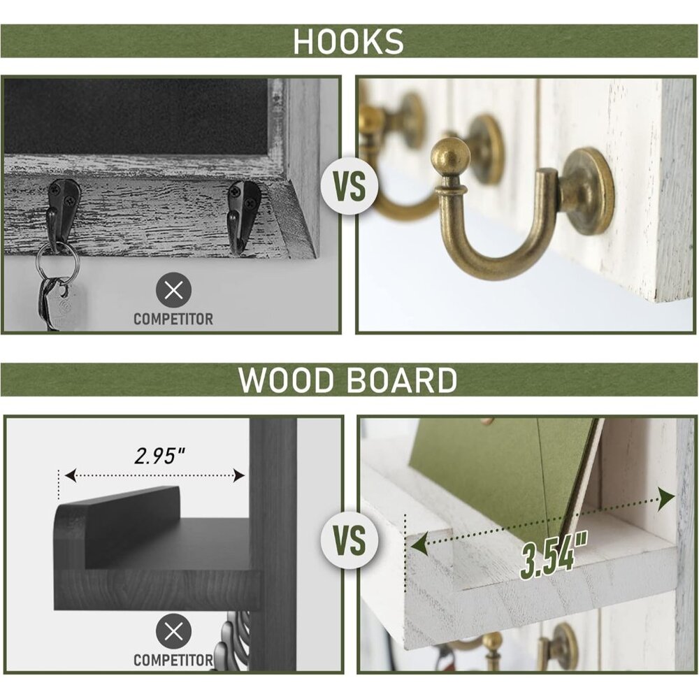 Key Holder for Wall - Decorative Mail Organizer Wall Mount with 5 Key Hooks for - Picture 6 of 6